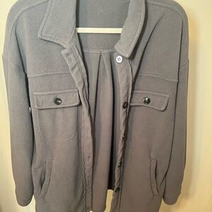 Gray Button-Up fleece Shacket